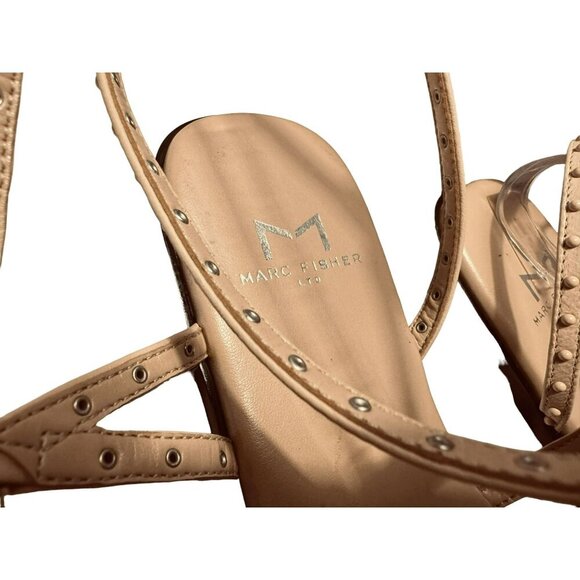 Marc Fisher NALICA Nude Leather Studded Strappy Wrap Sandal SZ 6M Square Toe NEW - Picture 6 of 10